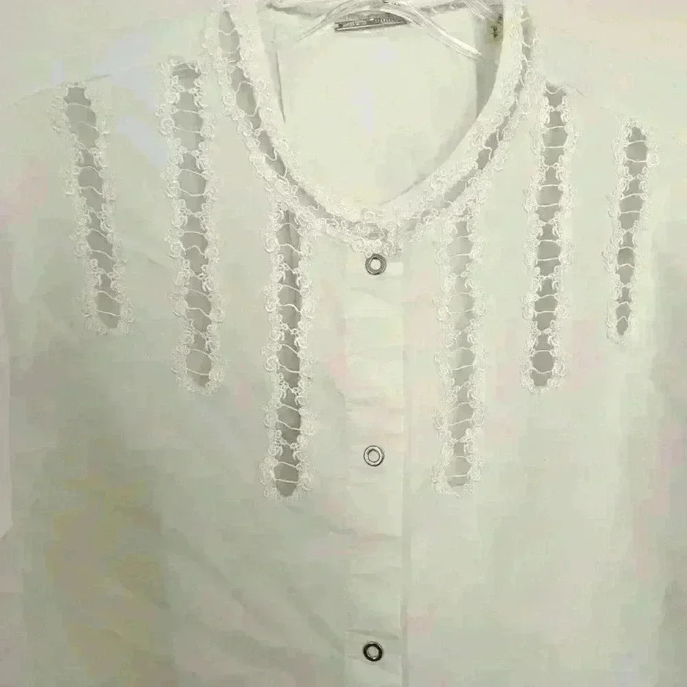 Elie Tahari Womens Button Up Blouse Long Sleeve Lace Detail Size Medium - Picture 4 of 8